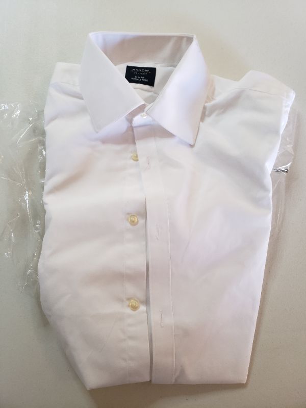 Photo 1 of Arrow Slim Fit Men's Button Up White Long Sleeve Shirt, Size M 15-15.5 34/35.