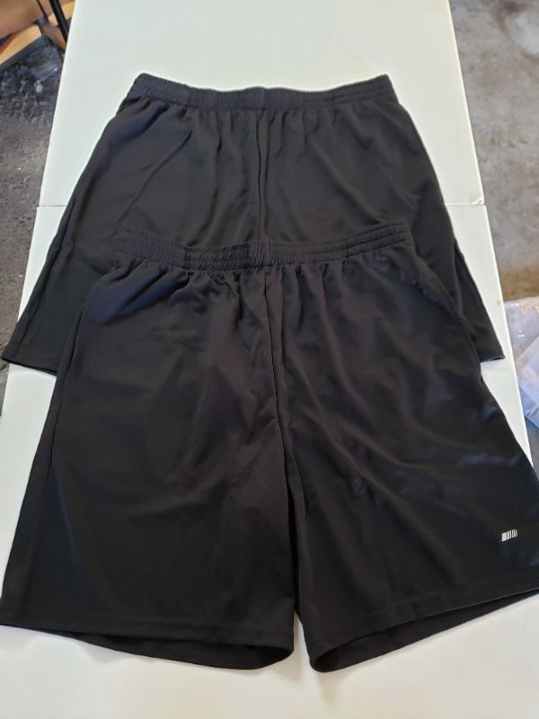 Photo 1 of Amazon Essential Men's Athletic Shorts, 2 Pair, Black, Size L/G.