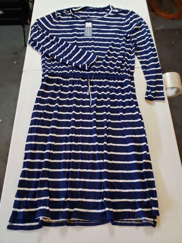 Photo 1 of Women's Blue & White Striped Dress, Size XL.