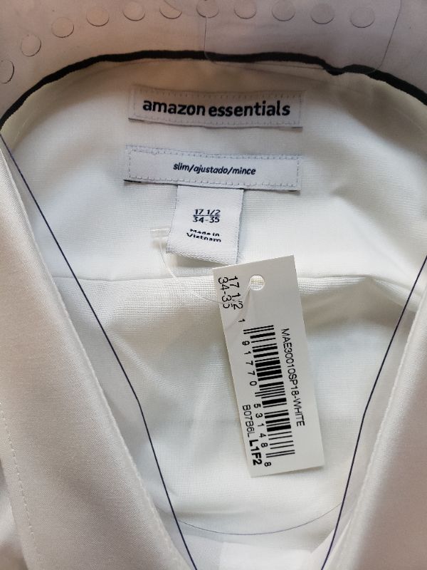 Photo 3 of Amazon Essentials Men's Slim-Fit Wrinkle-Resistant Long-Sleeve Dress Shirt. Size 17-17.5 34-35
