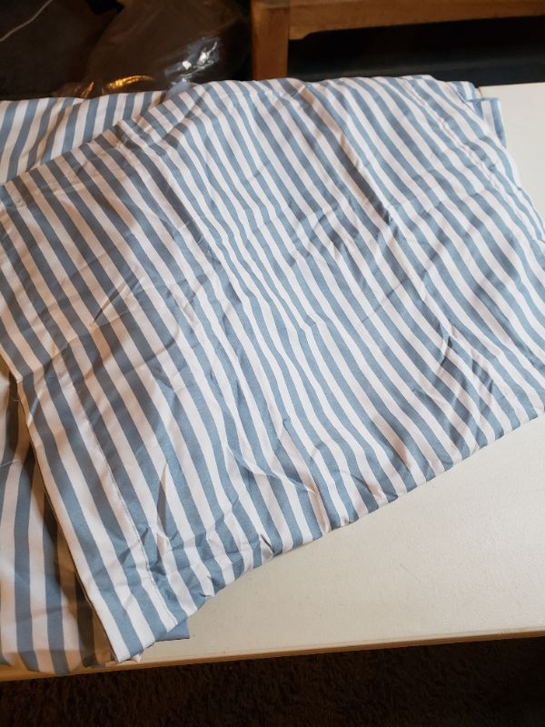 Photo 3 of BLUE/WHITE STRIPED SHEET SET, SIZE F/Q. OPEN PACKAGE RETURN.