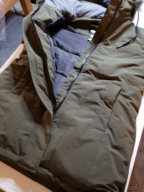 Photo 1 of CHINMOON WINTER COAT  WITH FUZZY HOOD SIZE LARGE, OLIVE GREEN