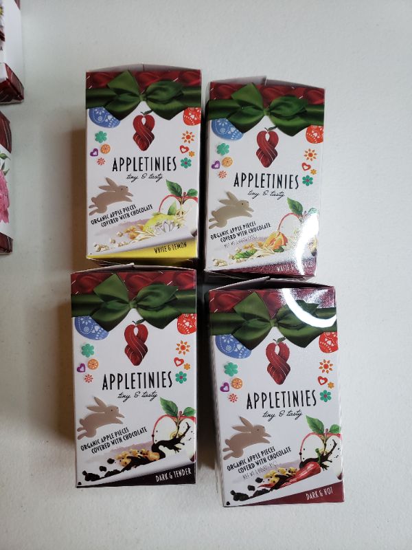 Photo 2 of APPLETINIES Tender Treat Bundle - Organic Chocolate Covered Dried Apple Pieces, Natural Fruit Snacks, Made in Austria, Paleo, Non-GMO, Gluten-Free, 4 Flavors (3 Boxes)
