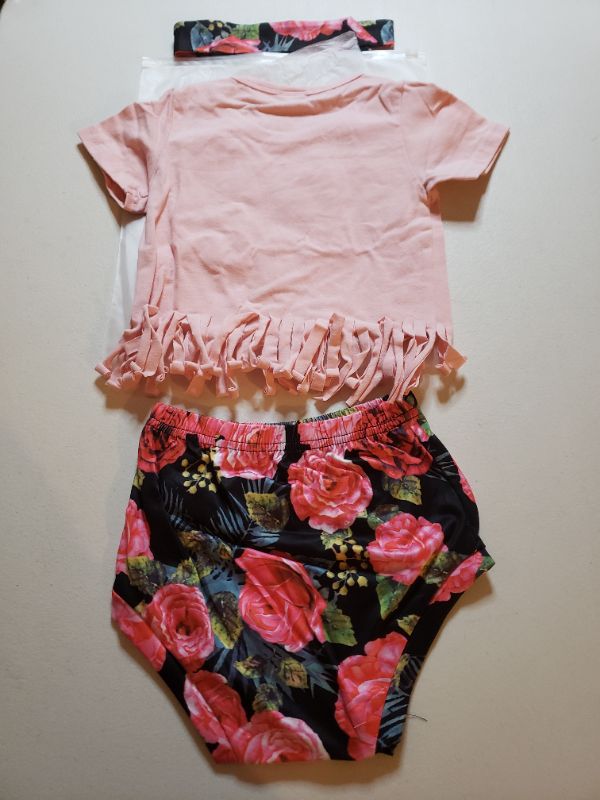 Photo 2 of BABY GIRL "SASSY" FLORAL OUTFIT SET. WITH HEADBAND. 18-24 MONTHS.