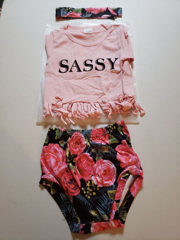 Photo 1 of BABY GIRL "SASSY" FLORAL OUTFIT SET. WITH HEADBAND. 18-24 MONTHS.