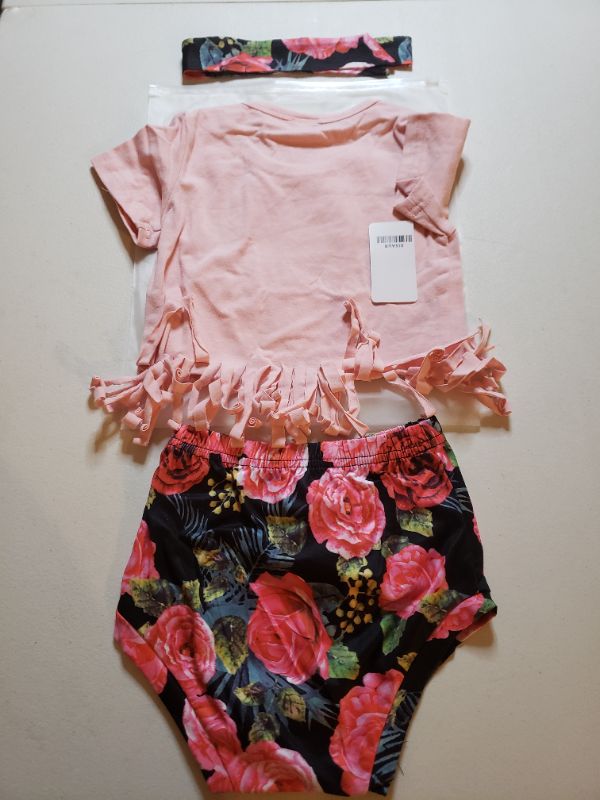 Photo 2 of BABY GIRL "SASSY" FLORAL OUTFIT SET. WITH HEADBAND. 18-24 MONTHS.