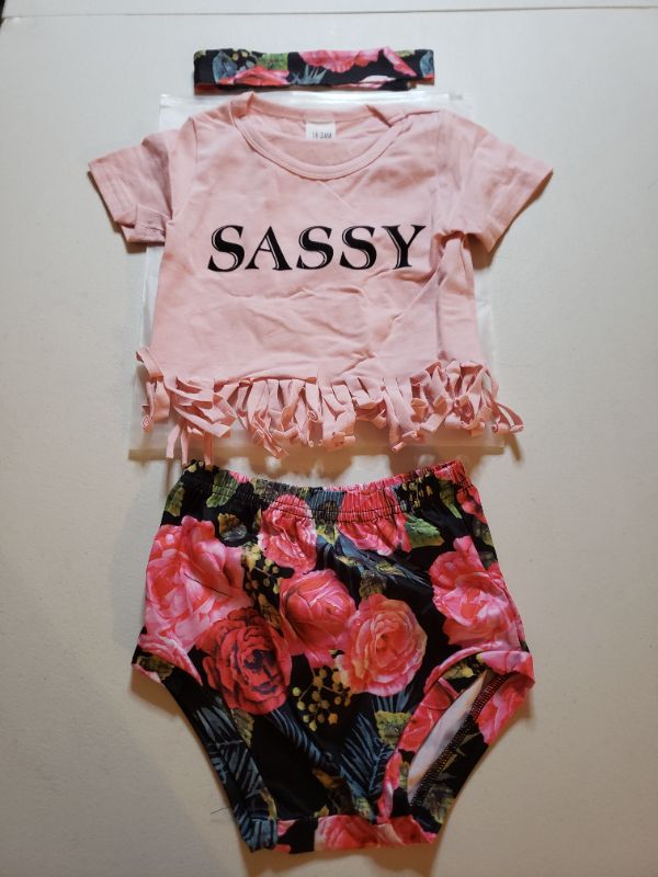 Photo 1 of BABY GIRL "SASSY" FLORAL OUTFIT SET. WITH HEADBAND. 18-24 MONTHS.