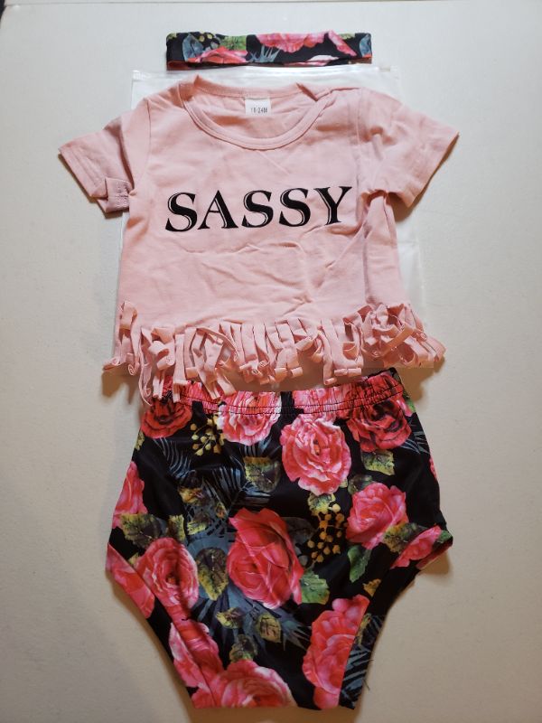 Photo 1 of BABY GIRL "SASSY" FLORAL OUTFIT SET. WITH HEADBAND. 18-24 MONTHS.