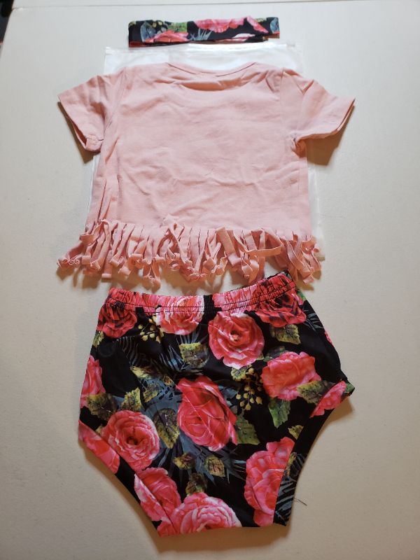 Photo 2 of BABY GIRL "SASSY" FLORAL OUTFIT SET. WITH HEADBAND. 18-24 MONTHS.