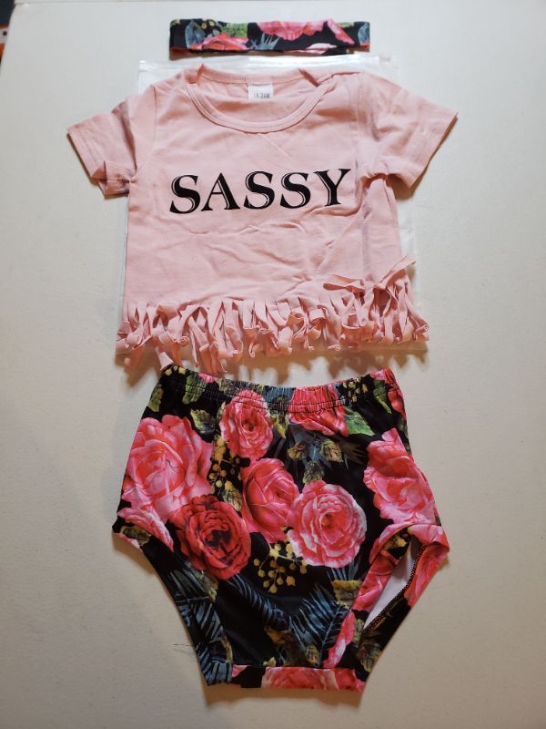 Photo 1 of BABY GIRL "SASSY" FLORAL OUTFIT SET. WITH HEADBAND. 18-24 MONTHS.