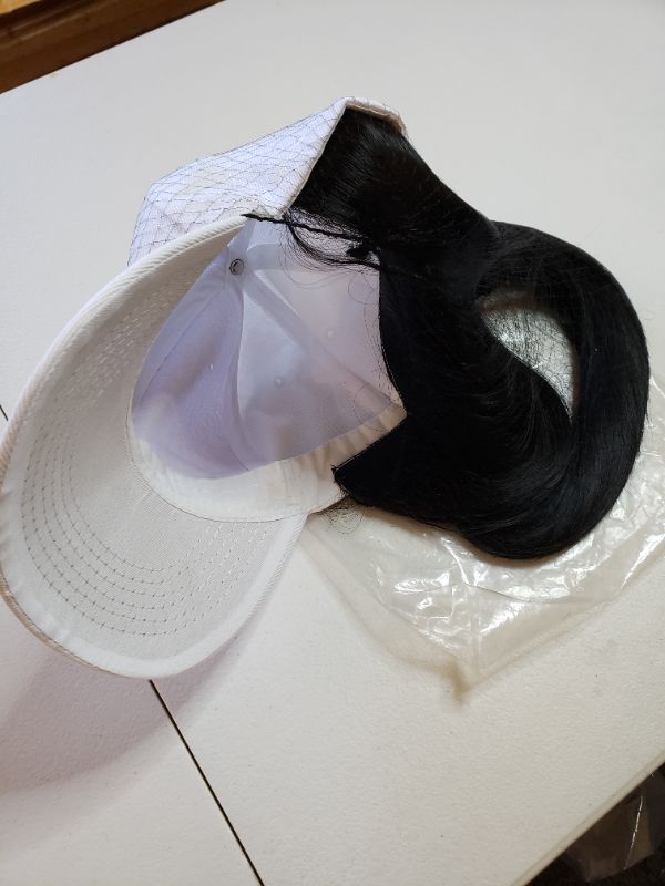 Photo 3 of WOMEN'S BASEBALL CAP WITH SYNTHETIC HAIR PONY TAIL, WHITE. ONE SIZE.