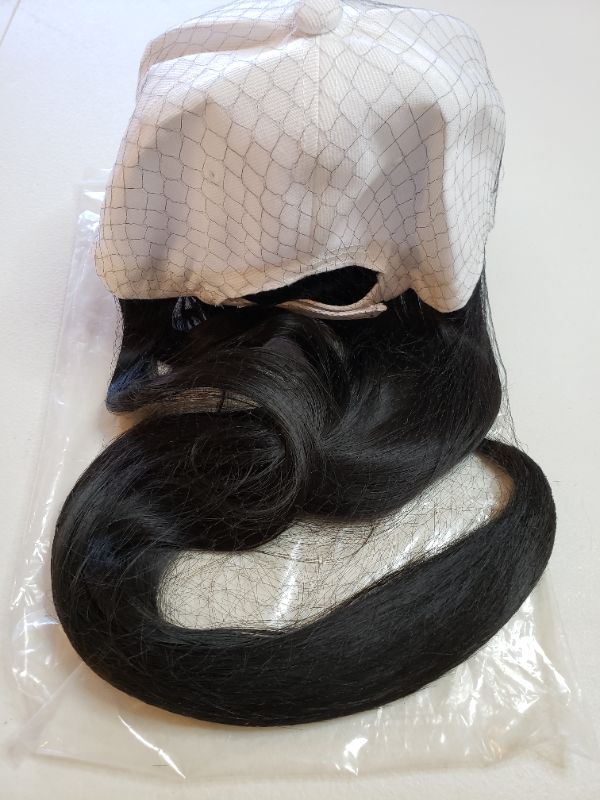 Photo 2 of WOMEN'S BASEBALL CAP WITH SYNTHETIC HAIR PONY TAIL, WHITE. ONE SIZE.