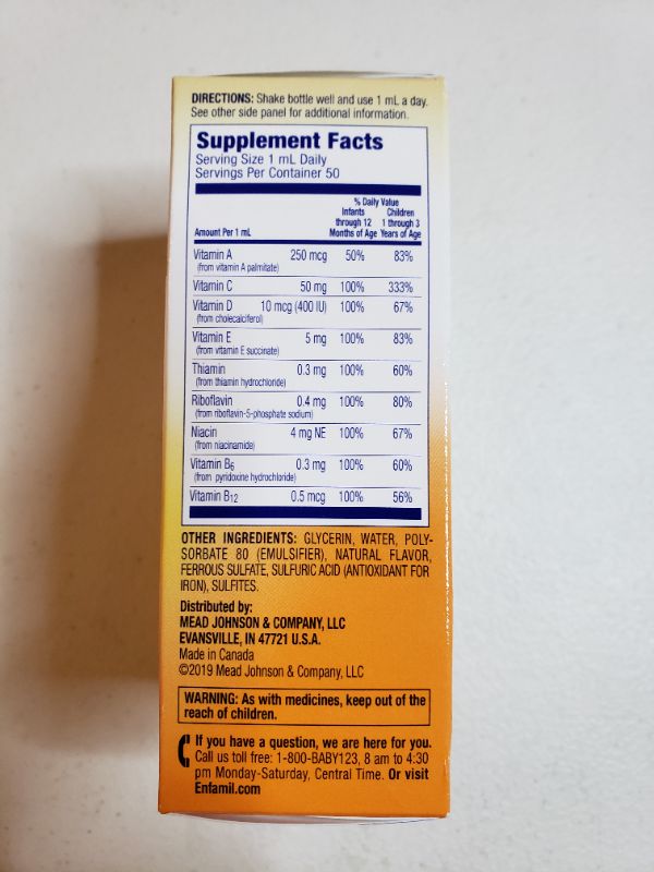 Photo 2 of Enfamil Poly-Vi-Sol Liquid Multivitamin Supplement for Infants and Toddlers, Assorted, No Flavor, 1.69 Fl Oz
