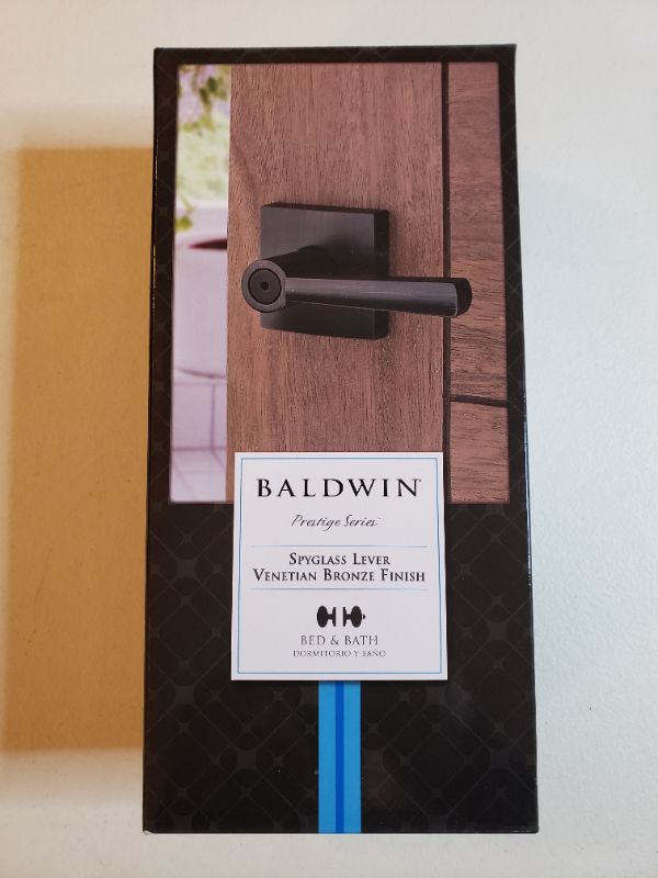 Photo 1 of Baldwin Spyglass Privacy Lever for Bedroom or Bathroom Door Handle in Venetian Bronze, Prestige Series with a Modern Contemporary Slim Design for Interior Doors - 93530-009
