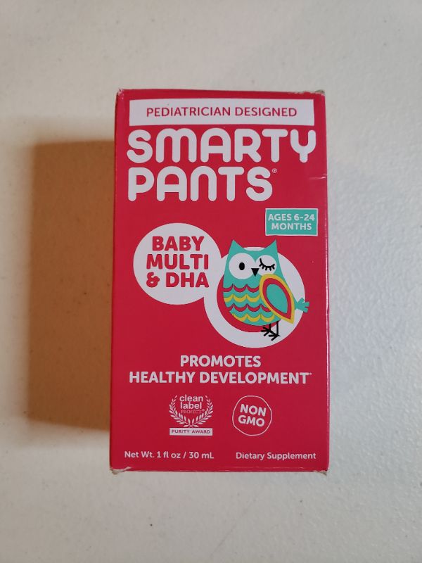 Photo 1 of SmartyPants Baby Multi & DHA Liquid Multivitamin: Vitamin C, D3, E, Gluten Free, Choline, Lutein, for Infants 6-24 Months, Immune Support, Includes Syringe, Natural Fruit Flavor (30 Day Supply)
