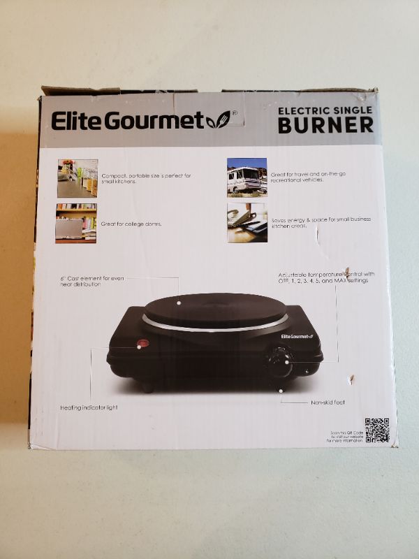 Photo 2 of Elite Gourmet Countertop Coiled, Electric Hot Burner, Temperature Controls, Power Indicator Lights, Easy to Clean, Single, Black
