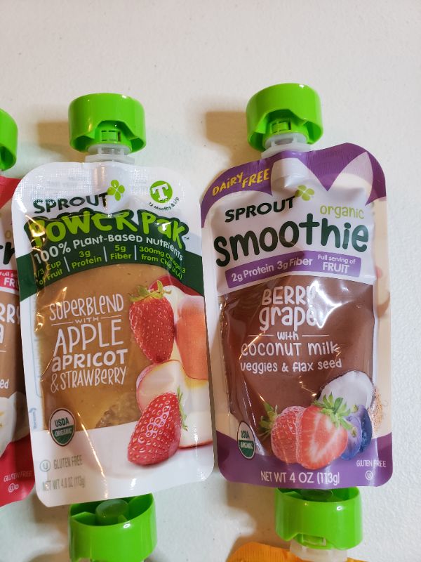 Photo 3 of Sprout Organic Baby Food, Stage 4 Toddler Pouches, 8 Flavor Power Pak and Smoothie Sampler, 4 Oz Purees (Pack of 12)
BEST BY FEB 2022