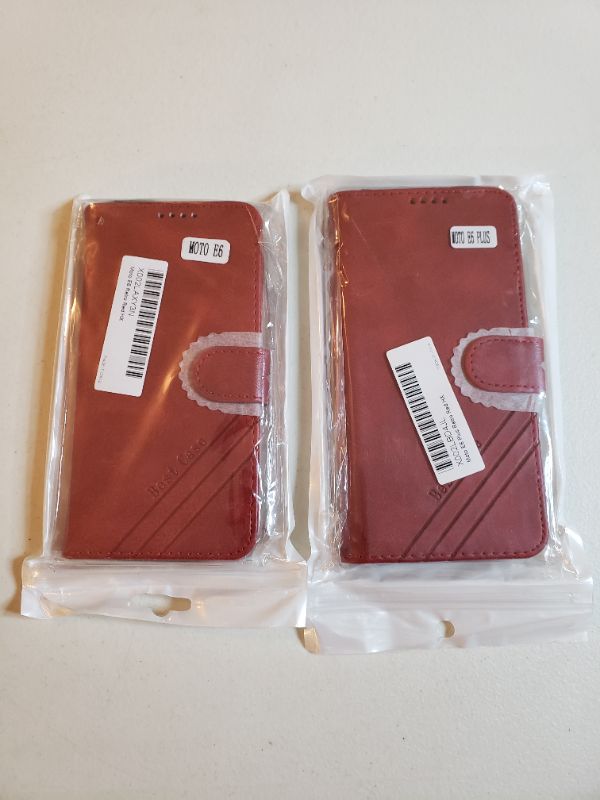 Photo 1 of MOTO E6 RETRO RED WALLET STYLE SMART PHONE CASE. HX. LOT OF 2.