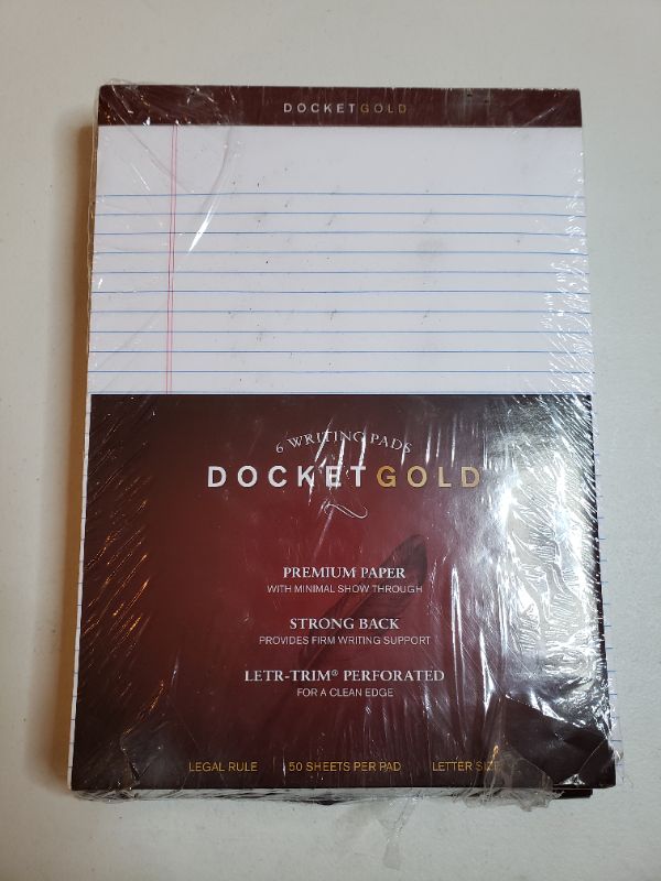 Photo 1 of TOPS Docket Gold Premium Writing Pads, 8 1/2" x 11 3/4", Legal Ruled, 50 Sheets, White, Pack of 6 Pads
