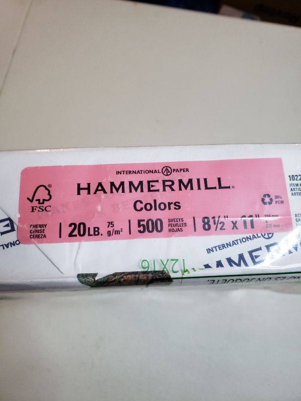 Photo 3 of Hammermill Colored Paper, 20 lb Cherry Printer Paper, 8.5 x 11-1 Ream (500 Sheets) - Made in the USA, Pastel Paper, 102210R
