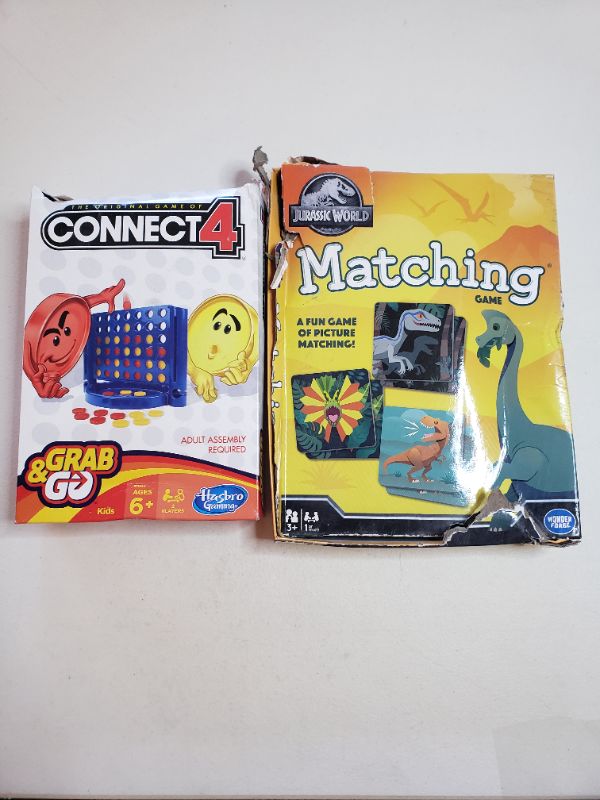 Photo 1 of Connect 4 Grab and Go Game (Travel Size) & JURASSIC PARK MATCHING GAME. SLIGHT BOX DAMAGE.