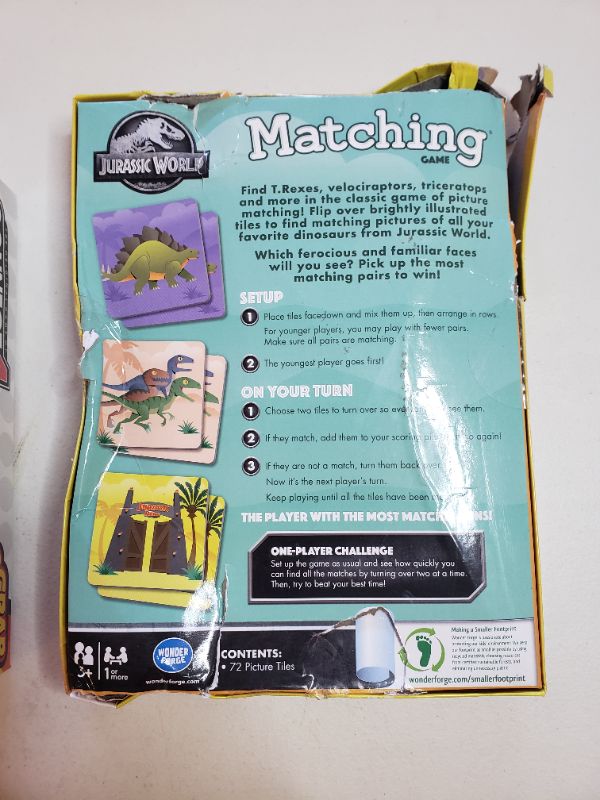 Photo 1 of Connect 4 Grab and Go Game (Travel Size) & JURASSIC PARK MATCHING GAME. SLIGHT BOX DAMAGE.