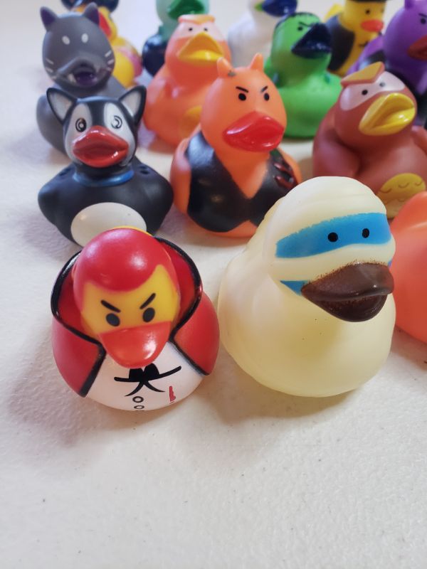 Photo 2 of MINI RUBBER DUCK FLOATING TOYS, VARIOUS CHARACHTERS, PACK OF 16. 