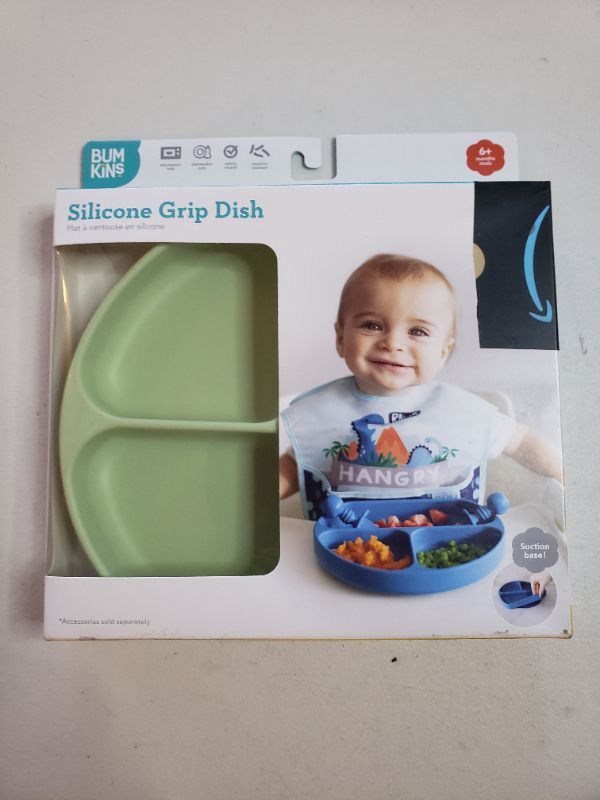 Photo 1 of Bumkins Silicone Grip Dish, Suction Plate, Divided Plate, Baby Toddler Plate, BPA Free, Microwave Dishwasher Safe – GREEN
