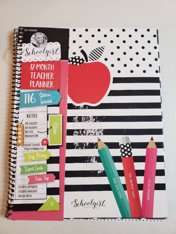 Photo 1 of Schoolgirl Style Black, White and Stylish Teacher Planner—Undated Weekly/Monthly Lesson Plan Book and Record Organizer for Classroom or Homeschool (8 inches x 11 inches), multi (105029), DAMAGE BINDING
