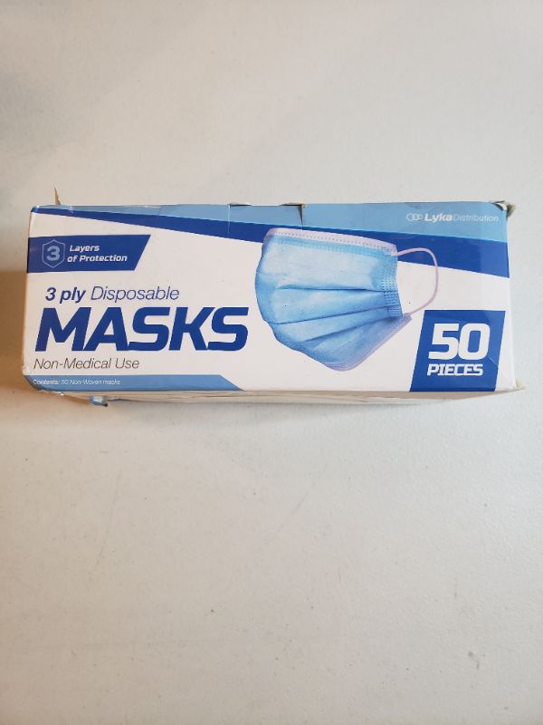 Photo 1 of 50 PACK 3 PLY DISPOSABLE FACE MASKS