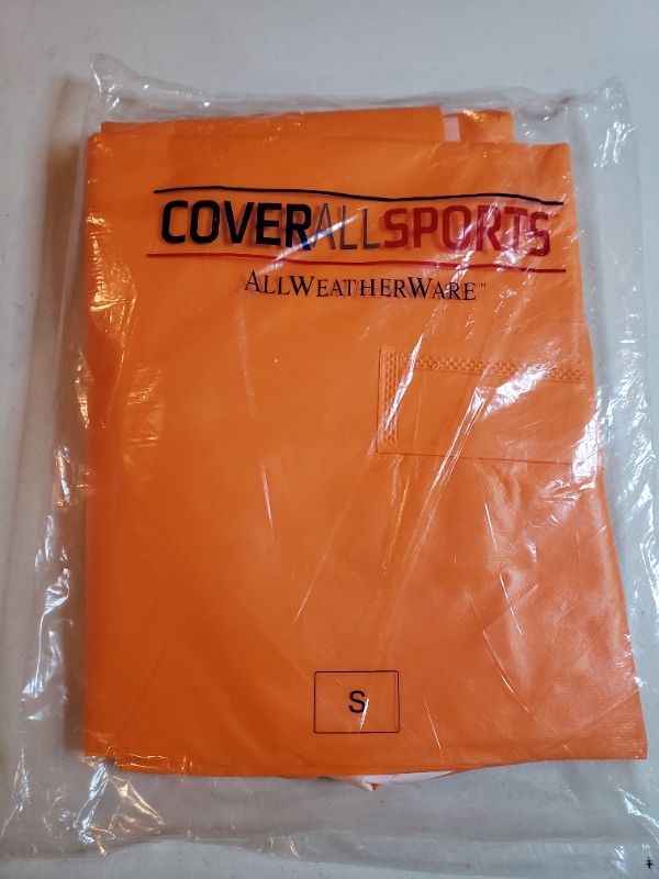 Photo 1 of COVERALL SPORTS ALL WEATHEER WARE WATERPROOF RAIN PONCHO, ORANGE, SIZE S.