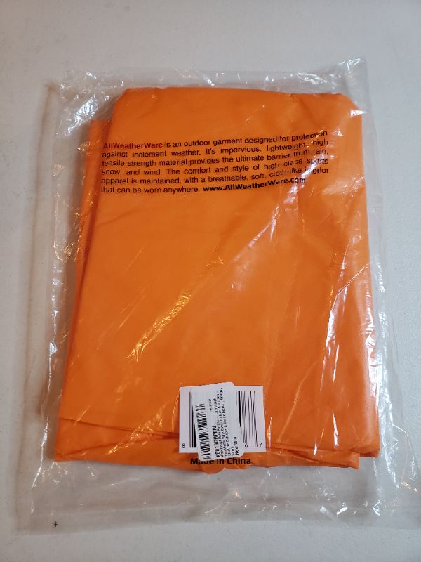 Photo 2 of COVERALL SPORTS ALL WEATHEER WARE WATERPROOF RAIN PONCHO, ORANGE, SIZE S.