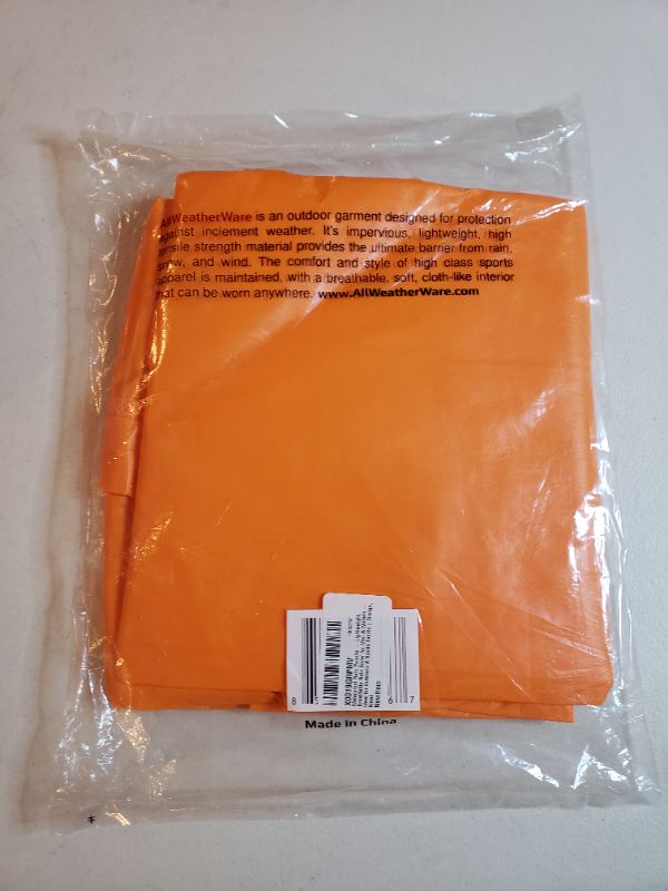 Photo 2 of COVERALL SPORTS ALL WEATHEER WARE WATERPROOF RAIN PONCHO, ORANGE, SIZE S.