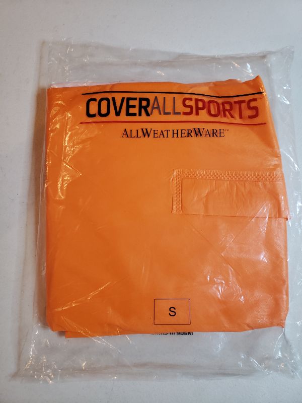 Photo 1 of COVERALL SPORTS ALL WEATHEER WARE WATERPROOF RAIN PONCHO, ORANGE, SIZE S.