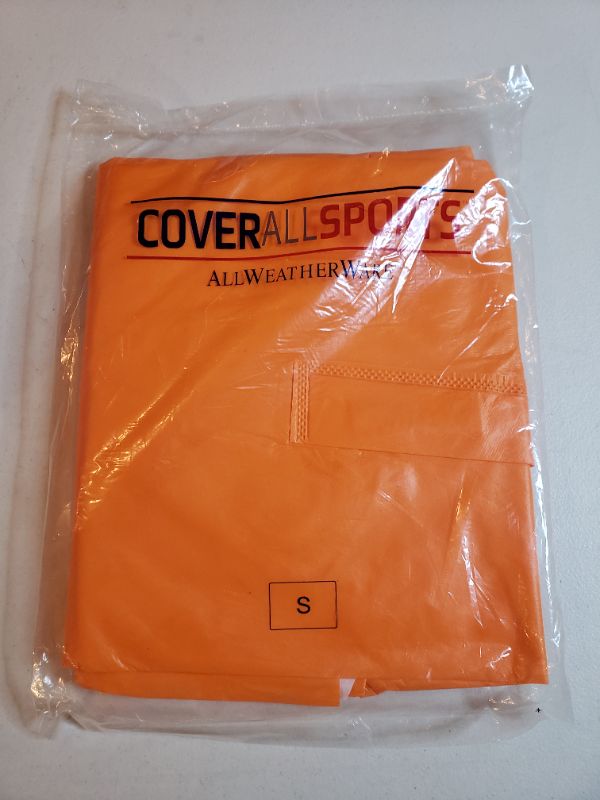 Photo 1 of COVERALL SPORTS ALL WEATHEER WARE WATERPROOF RAIN PONCHO, ORANGE, SIZE S.