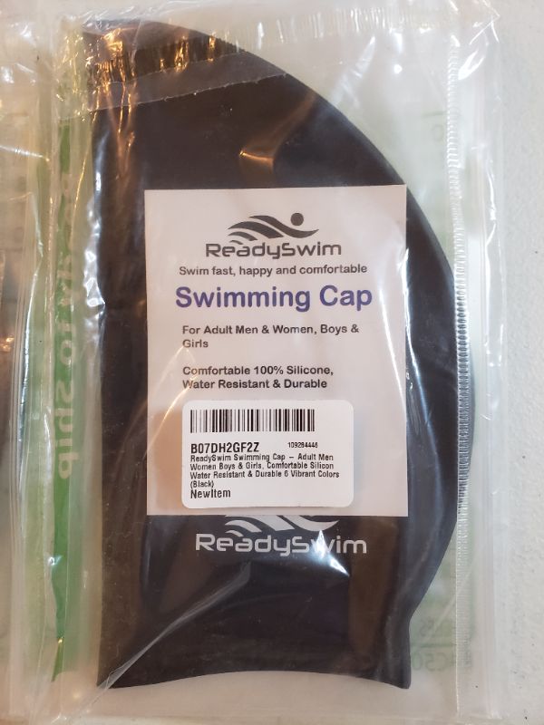 Photo 2 of SWIMMING CAPS, LOT OF 2 PACKAGES. BLACK.