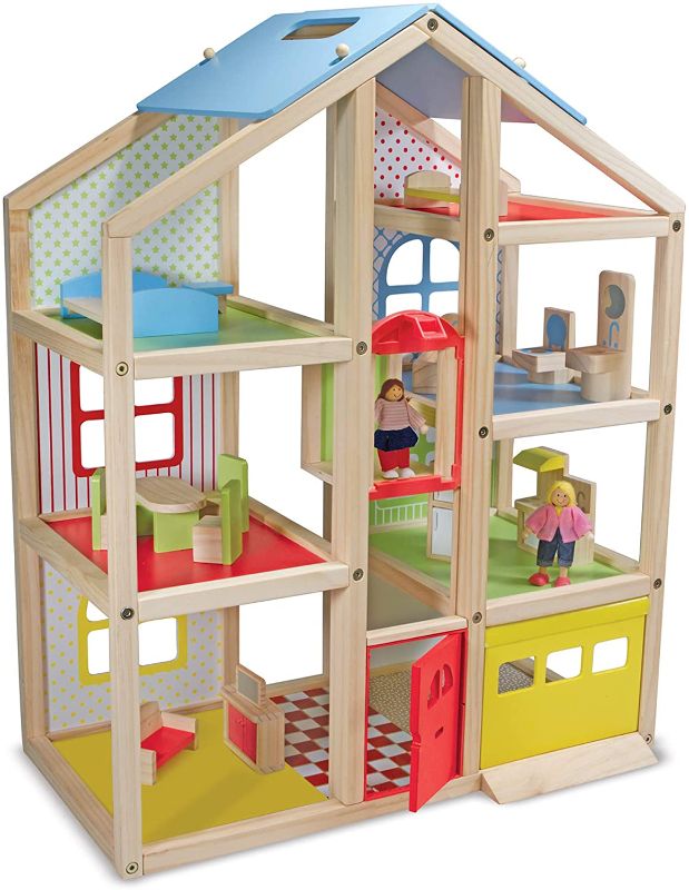 Photo 1 of Melissa & Doug Hi-Rise Wooden Dollhouse With 15 pcs Furniture - Garage and Working Elevator
