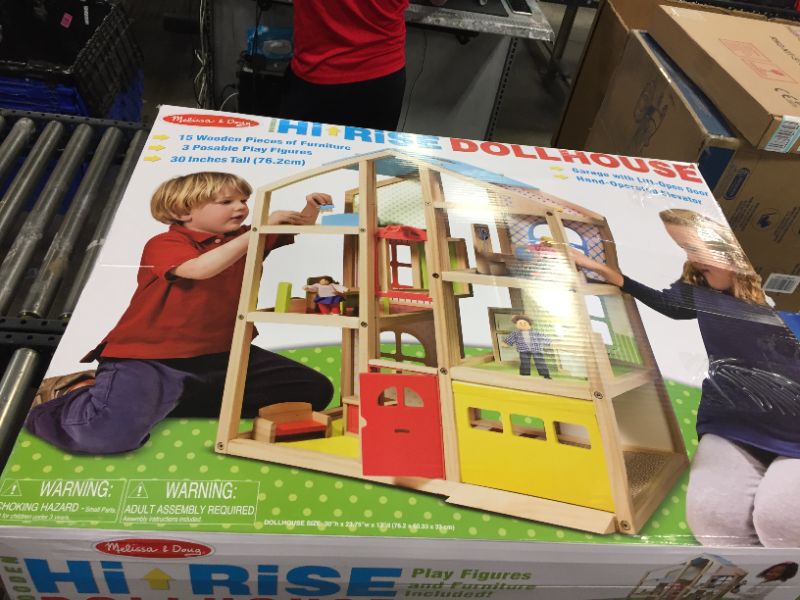 Photo 2 of Melissa & Doug Hi-Rise Wooden Dollhouse With 15 pcs Furniture - Garage and Working Elevator
