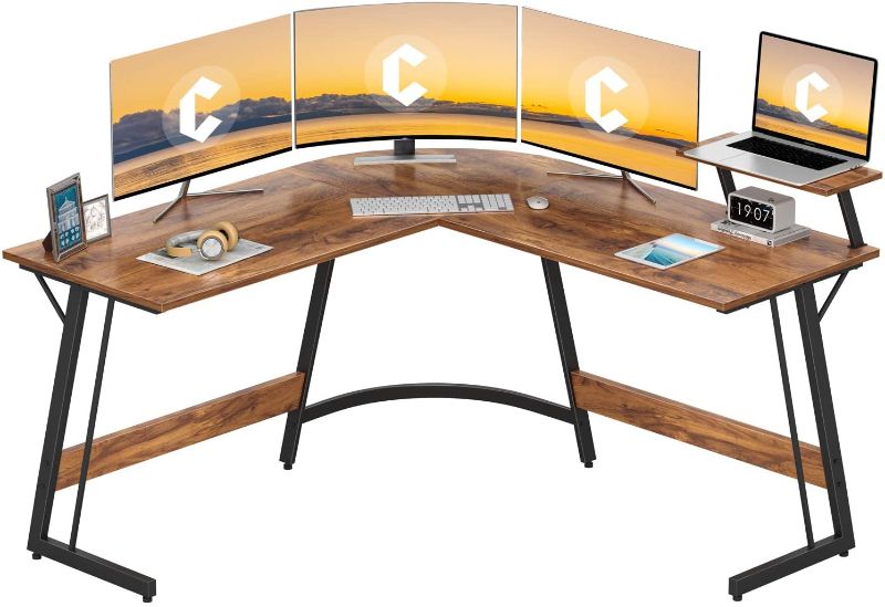 Photo 1 of Cubiker Modern L-Shaped Desk Computer Corner Desk, PC Laptop Writing Study Desk for Home Office Wood & Metal, Dark Rustic
