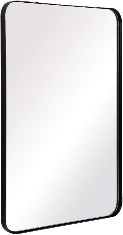 Photo 1 of ANDY STAR Wall Mirror for Bathroom, 24x36 Inch Black Bathroom Mirror, Stainless Steel Metal Frame with Rounded Corner, Rectangle Glass Panel Wall Mounted...
