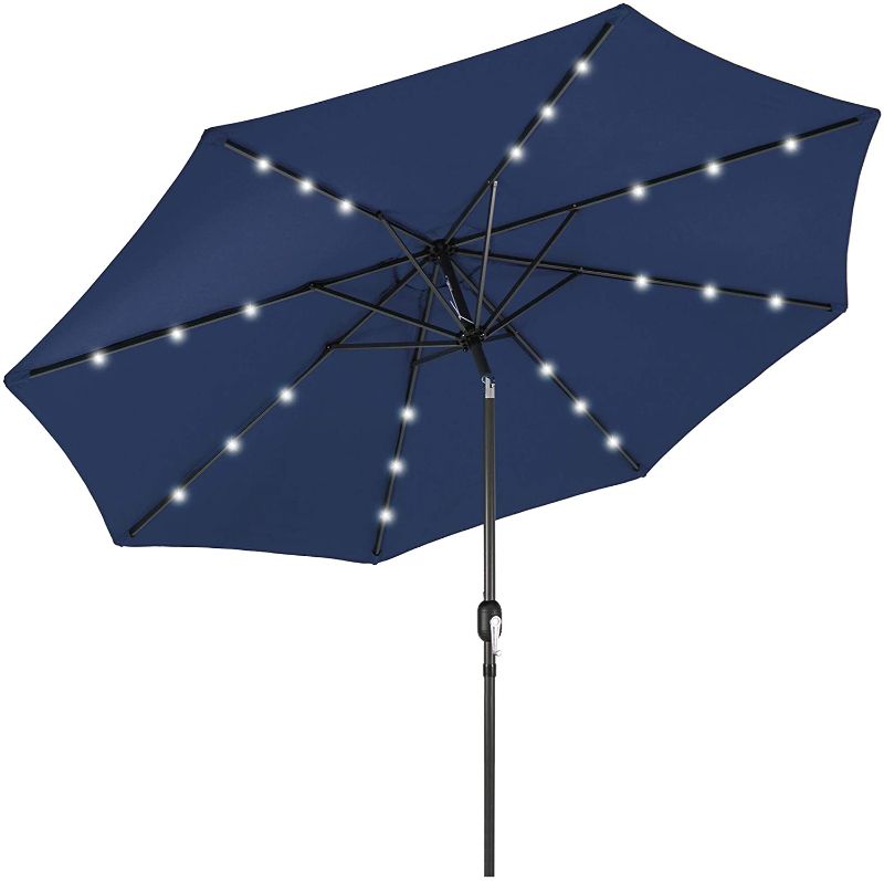 Photo 1 of Best Choice Products 10ft Solar Powered Aluminum Polyester LED Lighted Patio Umbrella w/Tilt Adjustment and Fade-Resistant Fabric, blue
