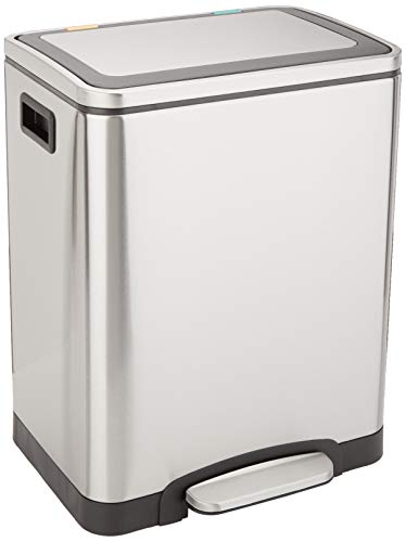 Photo 2 of Amazon Basics 30L Dual Bin Soft-Close Trash can with Foot Pedal - 2 x 15 Liter Bins, Stainless Steel