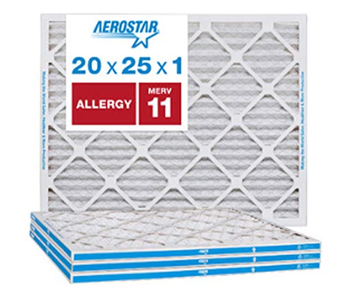 Photo 1 of Aerostar 20x25x1 MERV 11 Pleated Air Filter, AC Furnace Air Filter, 4 Pack (Actual Size: 19 3/4"x24 3/4"x3/4")
