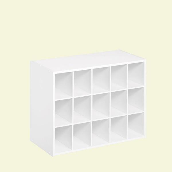 Photo 2 of 19 in. H x 24 in. W x 12 in. D White Wood Look 15-Cube Storage Organizer