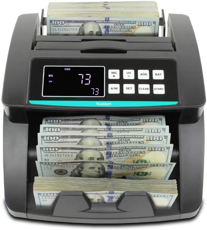 Photo 1 of Kolibri Money Counter with UV/MG/IR/DBL/HLF/CHN Counterfeit Detection - Bill Counting Machine - Large LED Display - 1,500 Bills/Min - Doesn't Count Value
