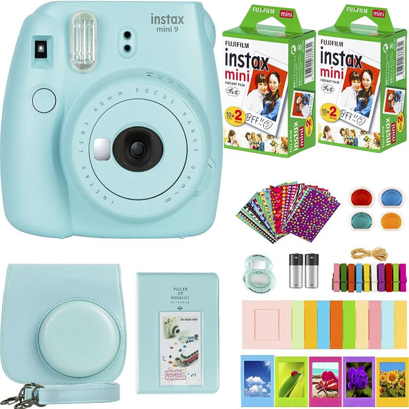 Photo 1 of FujiFilm Instax Mini 9 Instant Camera + Fujifilm Instax Mini Film (40 Sheets) Bundle with Deals Number One Accessories Including Carrying Case, Color Filters, Photo Album + More (Ice Blue)