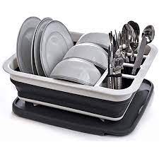 Photo 1 of Collapsible Dish Drying Rack - Popup and Collapse for Easy Storage, Drain Water Directly into the Sink, Room for Eight Large Plates, Sectional Cutlery and Utensil Compartment, Compact and Portable.