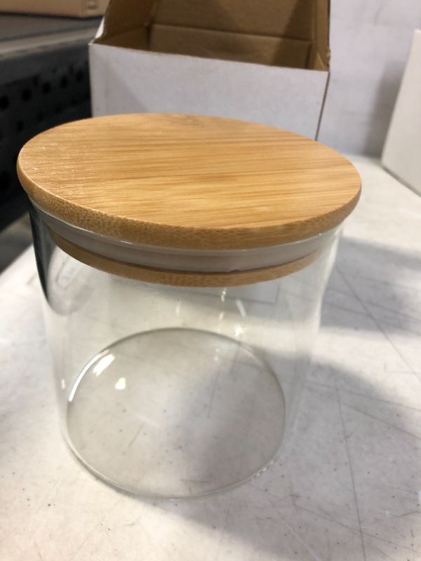 Photo 1 of GLASS STORAGE JAR WITH WOODEN LID