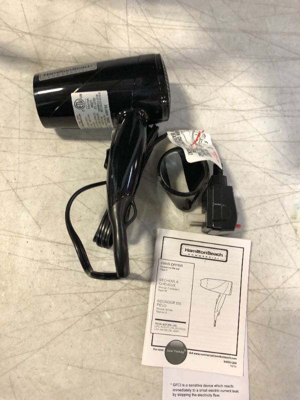 Photo 2 of Hamilton Beach HHD610 Midsize Black 2 Speed Hair Dryer - 120V, 1600W