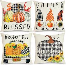 Photo 1 of yhmall thanksgiving pillow covers pumpkin fall outdoor pillows buffalo check plaid gnomes autumn pillow covers 18X18 set of 4